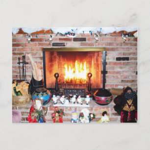 CHRISTMAS FIREPLACE postcard