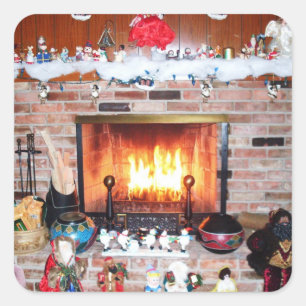 CHRISTMAS FIREPLACE  SQUARE STICKER