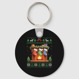 Christmas Fireplace Stockings Funny Ugly Christmas Keychain