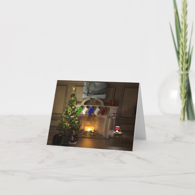 Christmas Fireplace Thank You Card (Front)