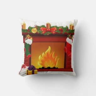 Christmas fireplace  throw pillow