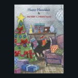Christmas Fireplace with Menorah Holiday Card<br><div class="desc">A beautiful, watercolor, holiday card for families celebrating Hanukkah and Christmas. (Watercolor vector created by freepik - www.freepik.com). The card is easy to customize with your wording, font, font colour, paper shape options and choice of six paper types.Not exactly what you're looking for? All our products can be custom designed...</div>