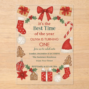 Christmas First Birthday Invitation Festive