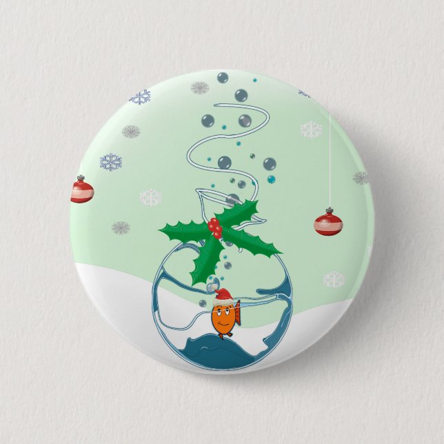 Christmas Fish 2 Inch Round Button (Front)