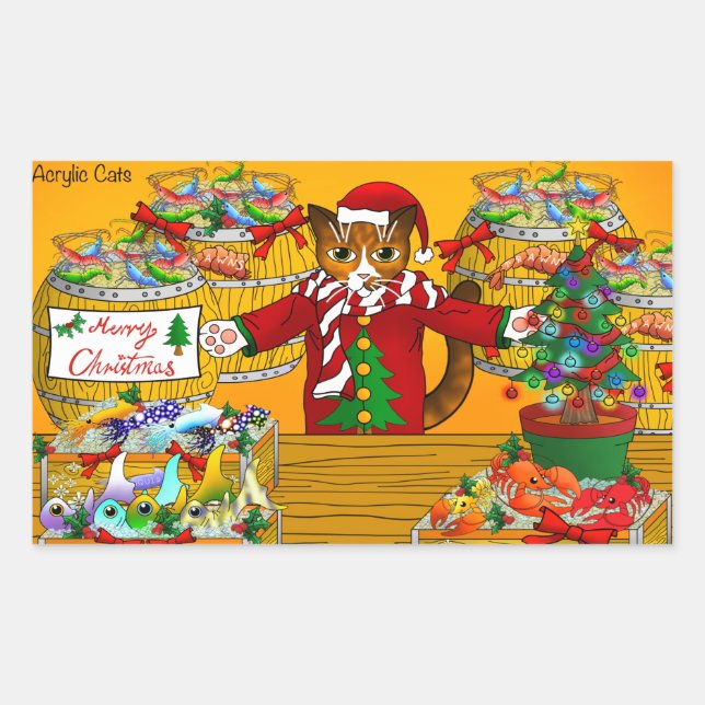 Christmas Fish Market Stall Cat Sticker (Front)