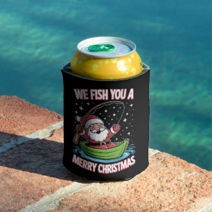 Christmas Fisherman Fishing Funny Cool Santa Claus Can Cooler