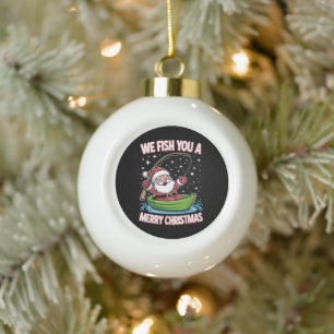 Christmas Fisherman Fishing Funny Cool Santa Claus Ceramic Ball Christmas Ornament