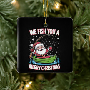 Christmas Fisherman Fishing Funny Cool Santa Claus Ceramic Ornament