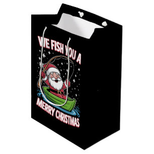 Christmas Fisherman Fishing Funny Cool Santa Claus Medium Gift Bag