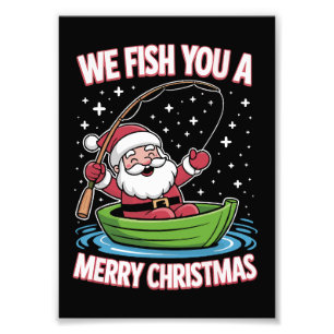 Christmas Fisherman Fishing Funny Cool Santa Claus Photo Print