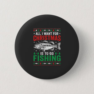 Christmas Fishing Bass Ugly Sweater 2 Inch Round Button
