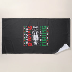Christmas Fishing Bass Ugly Sweater Beach Towel