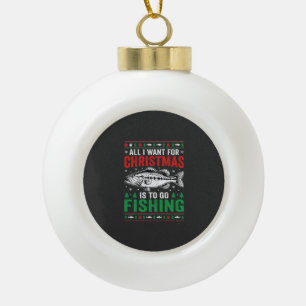 Christmas Fishing Bass Ugly Sweater Ceramic Ball Christmas Ornament