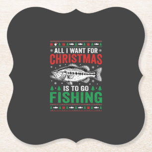 Christmas Fishing Bass Ugly Sweater Paper Coaster