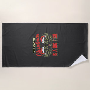 Christmas Fishing Big Fish Holiday Beach Towel