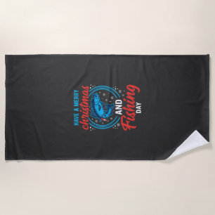 Christmas Fishing Day Vintage Holiday Beach Towel