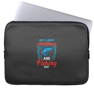 Christmas Fishing Day Vintage Holiday Laptop Sleeve