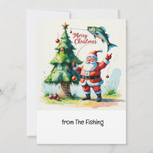  Christmas fishing Holiday Card with Santa Claus