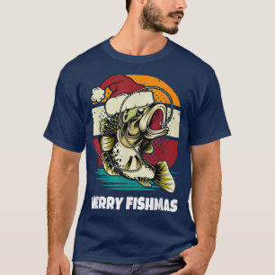 Christmas Fishing Lovers Retro Vintage Sunset Happ T-Shirt