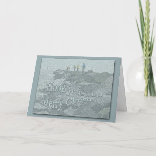Christmas Fishing on the Jetty Barnegat Items Holiday Card (Front)