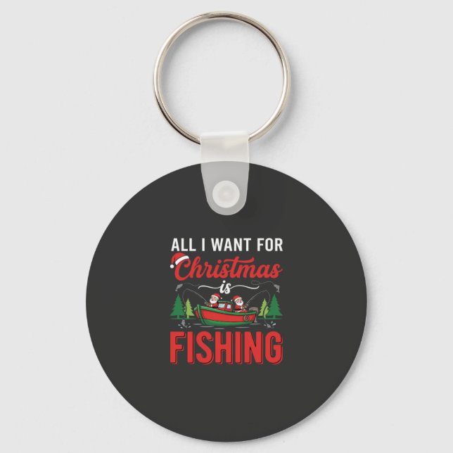 Christmas Fishing Santa Holiday Vector Keychain (Front)