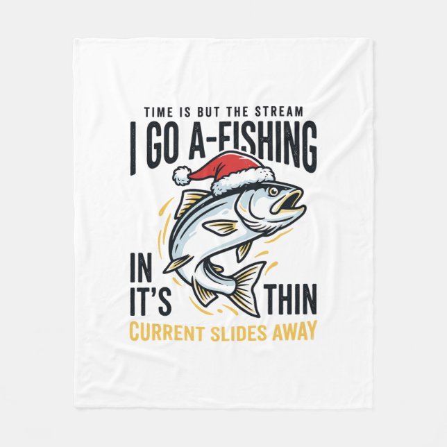 Christmas Fishing Stream Quote Design Fleece Blanket (Front)
