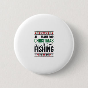 Christmas Fishing Ugly Sweater Design 2 Inch Round Button