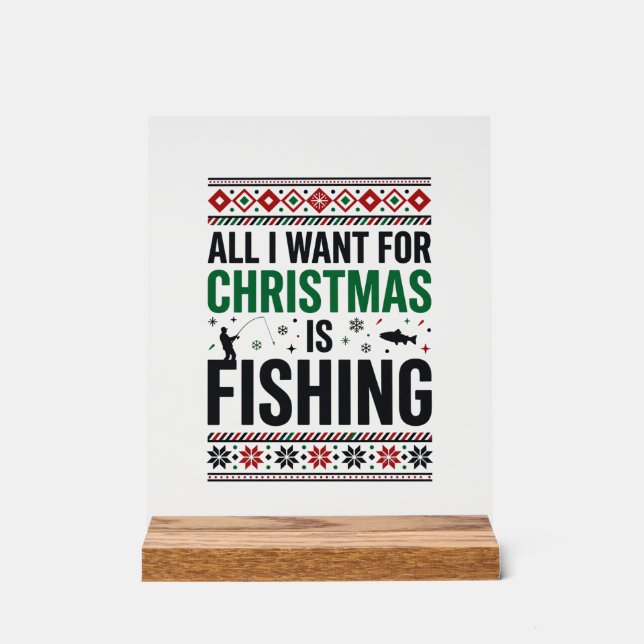 Christmas Fishing Ugly Sweater Design Acrylic Sign (Front)