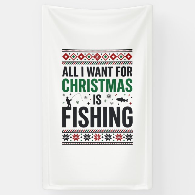 Christmas Fishing Ugly Sweater Design Banner (Vertical)