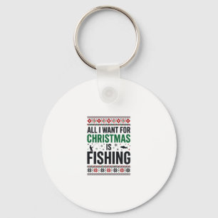 Christmas Fishing Ugly Sweater Design Keychain