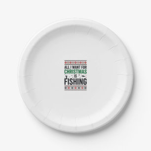 Christmas Fishing Ugly Sweater Design Paper Plate