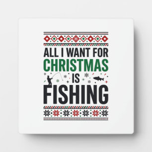 Christmas Fishing Ugly Sweater Design Plaque