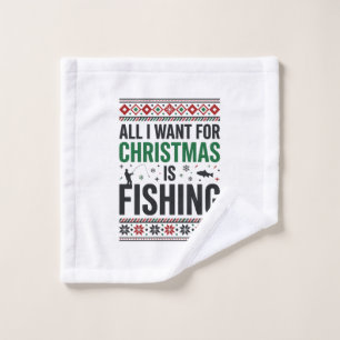 Christmas Fishing Ugly Sweater Design Wash Cloth