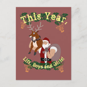 Christmas fitness New Year fit santa and reindeer Holiday Postcard