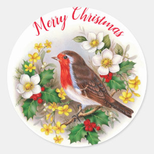 Christmas Flaming Robin Holly Bird Envelope Seals