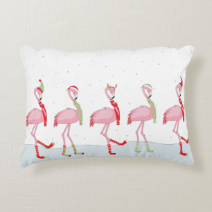 Christmas flamingo accent pillow