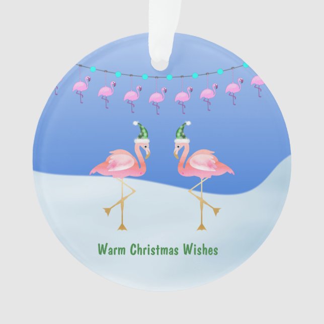 Christmas Flamingo and Lights - Warm Wishes Ornament (Front)