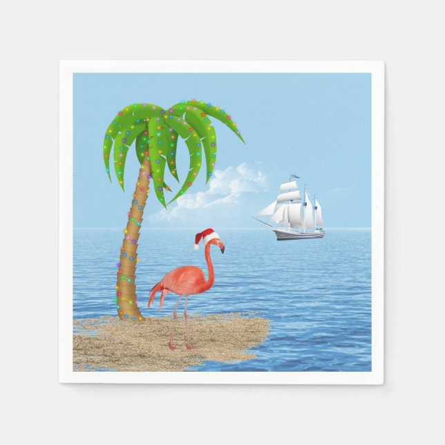 Christmas Flamingo and Palm Tree Napkin (Front)