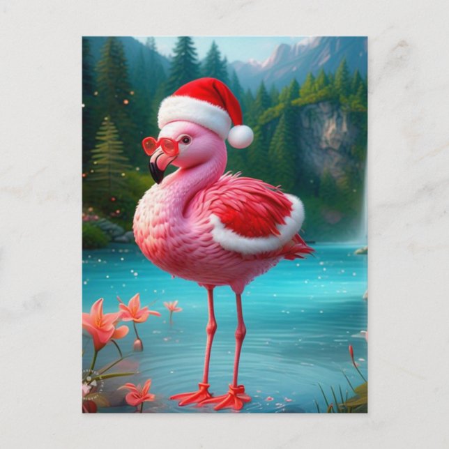 Christmas Flamingo As Santa Claus-47475 Postcard (Front)