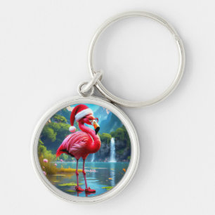 Christmas Flamingo As Santa Claus-47476 Clock Keychain