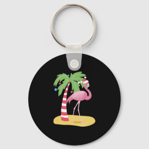 Christmas Flamingo Beach Keychain