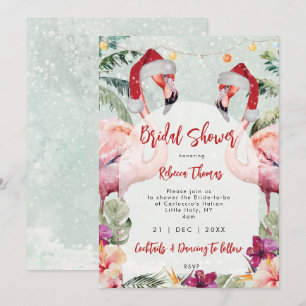 christmas flamingo bridal shower invitation