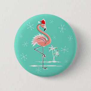 Christmas Flamingo button round