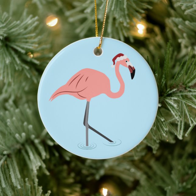Christmas Flamingo  Ceramic Ornament (Tree)