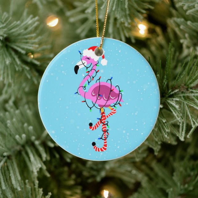 Christmas Flamingo Ceramic Ornament (Tree)