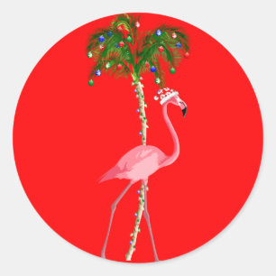 Christmas Flamingo Classic Round Sticker