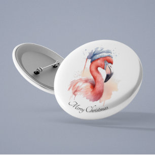 Christmas Flamingo, customizable 1 Inch Round Button