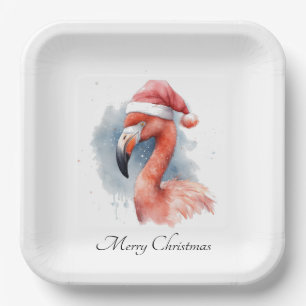Christmas Flamingo, customizable Paper Plate