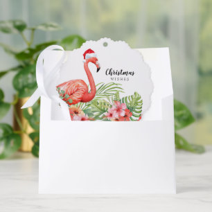 Christmas Flamingo Floral Greenery Wishes Ornament Card