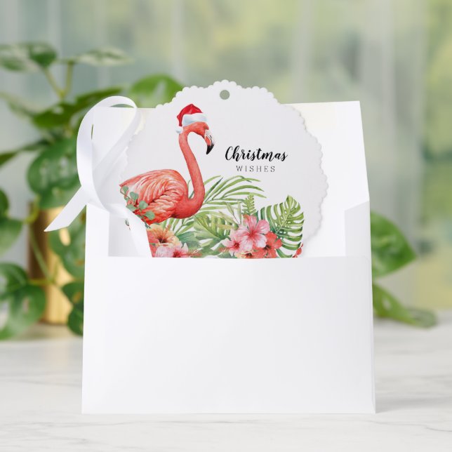 Christmas Flamingo Floral Greenery Wishes Ornament Card (Envelope)